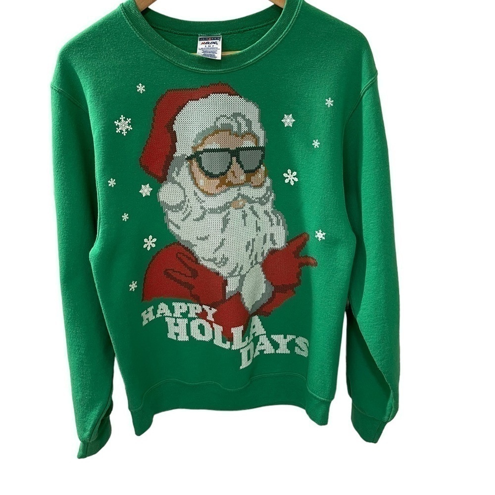 Jerzees Nu Blen Size Small Ugly Christmas Sweatshirt with cross stitch Santa